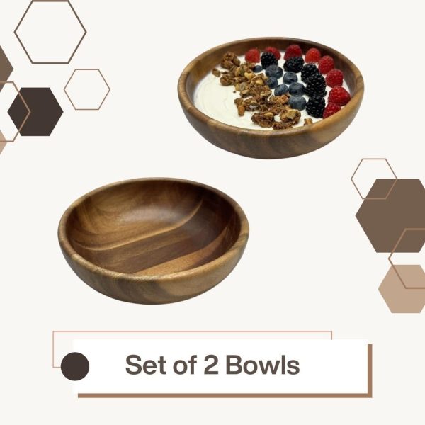 Decorative Wooden Bowls (2 Pcs) - Bowls for Food like Soup, Salad & So On - Water Resistant & Food Safe Wooden Salad Bowl Set - Perfect Nature-Friendly Modern Kitchen Decor (32 oz) - Image 2