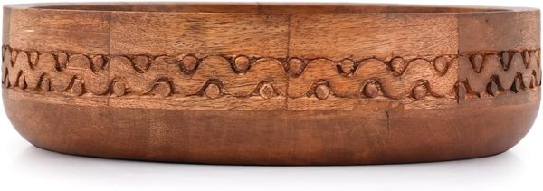 Mango Wood Decorative Round Carved Bowl for Decoration, Centerpiece Bowl for Table (10" x 10" x 2.5") - Image 2