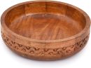 Mango Wood Decorative Round Carved Bowl for Decoration, Centerpiece Bowl for Table (10" x 10" x 2.5")
