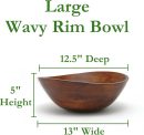 Cherry Finished Wavy Rim Serving Bowl for Fruits or Salads, Matte, Large, 13" x 12.5" x 5", Single Bowl