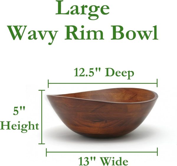 Cherry Finished Wavy Rim Serving Bowl for Fruits or Salads, Matte, Large, 13" x 12.5" x 5", Single Bowl - Image 2