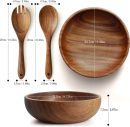 Wooden Salad Bowls, Large  Wood Salad Serving Bowl with Serving Tongs, 9.3" D x 2.8" H Round Bowls Set for Mixing Fruits Cereal Pasta