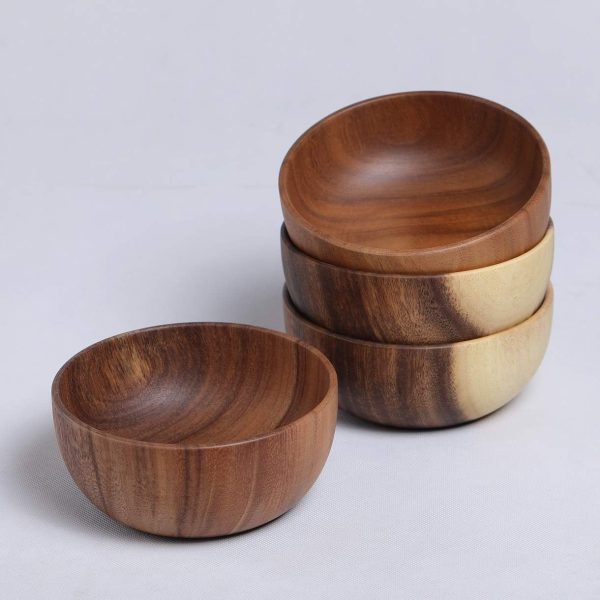 Wood Salad Bowls 6.3inches Set of 4 Individual Large Wood Bowl for Fruits Salads and Decoration - Image 2