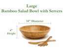 Bamboo Wood Salad Bowl with 2 Server Utensils, Large, 14" Diameter x 4" Height, 3-Piece Set