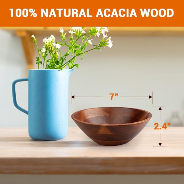 Wooden Serving Bowls, 7 Inch Set of 4 for Salad, Soup, Noodle and More - Image 2