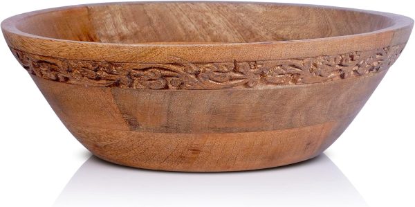 Medium Bowls (Medium Burnt, 9 x 4 x 8) – Mango Wood Decorative Bowl for Veggies, Fruits, & More – Handmade Wooden Serving Bowl w/ 3 Felt Pads - Modern Rustic Home Decorations