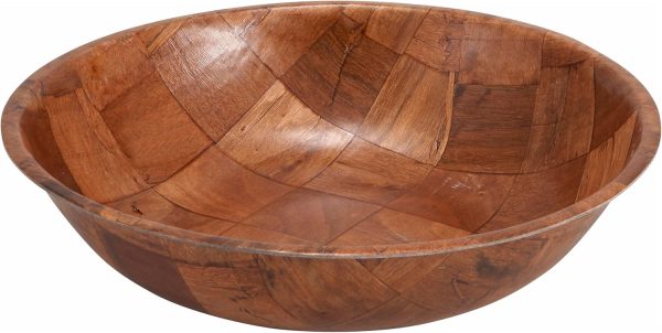 Wooden Woven Salad Bowl, 10-Inch, Brown