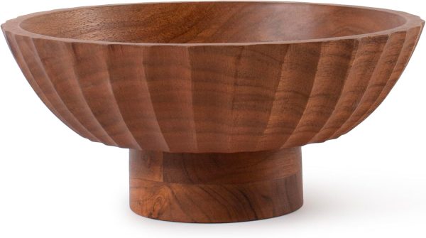 Wood Footed Bowl– Handcrafted Decorative Fruit Bowl with Elegant Carving Design for Dining, Serving, and Home Décor- 12 Inch Wooden Pedestal Bowls by