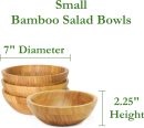 Bamboo Wood Salad Bowls, Small, 7" Diameter x 2.25" Height, Set of 4 Bowls