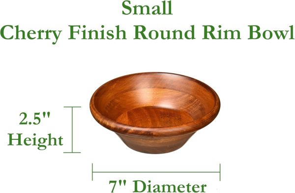Cherry Finished Salad Bowl, Small, 7" Diameter x 2 1/2" Height, Single Bowl - Image 2