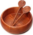 Extra large Wooden salad Bowl with 2 servers | 12x4 inches | 4.5 quarts capacity | Food safe salad serving bowl | (Natural Finish)
