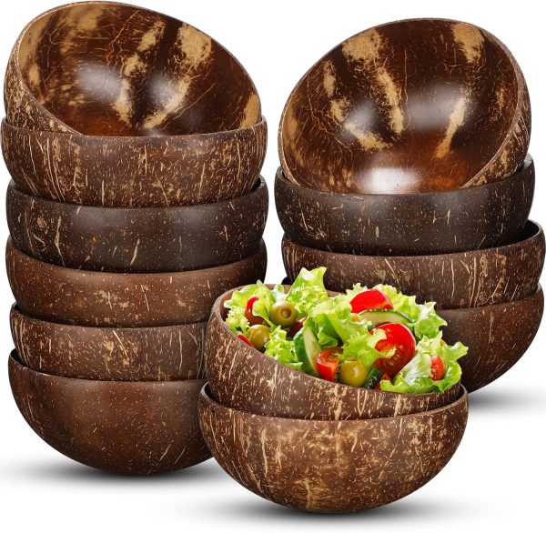 12 Pcs Coconut Shell Bowls Polished Wooden Bowls Natural for Smoothie Acai Salad Vegan Gifts Kitchen Decor (Medium)