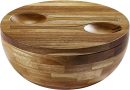 Wood Salad Bowl with Wooden Lid, Built-in  Wood Utensils, 10.5" Large Wood Serving Bowl for Fruits, Salads, and Vegetables, Big Wood Salad Bowl Set 4-Piece, All-in-One Design