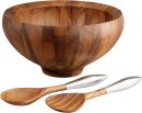 Wood Salad Bowl with 2 Salad Servers | Made of  wood Alloy | Large Deep Wooden Bowls |  Wood Salad Bowl Set | Designed by