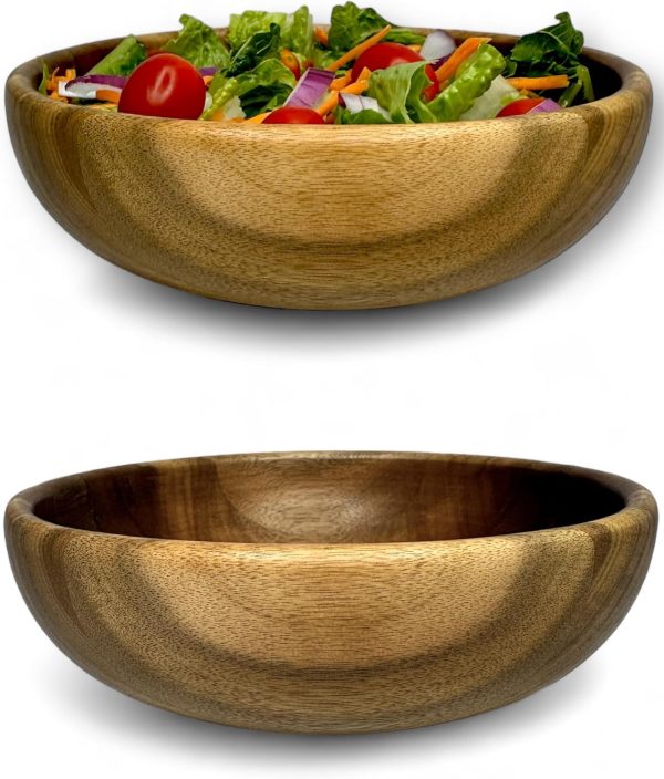 Decorative Wooden Bowls (2 Pcs) - Bowls for Food like Soup, Salad & So On - Water Resistant & Food Safe Wooden Salad Bowl Set - Perfect Nature-Friendly Modern Kitchen Decor (32 oz)