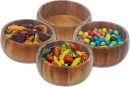 Set of 4  Wood Large Individual Salad Bowls, Snack Serving Bowls, 6 1/2" x 2 1/2"