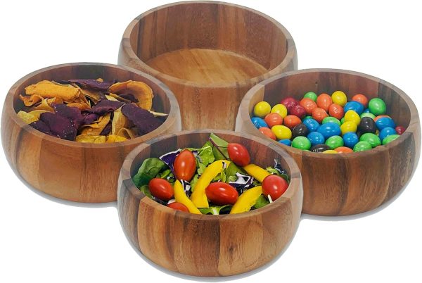 Set of 4  Wood Large Individual Salad Bowls, Snack Serving Bowls, 6 1/2" x 2 1/2" - Image 2