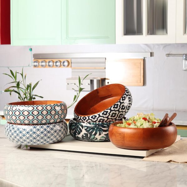 Extra large Wooden salad Bowl with 2 servers | 12x4 inches | 4.5 quarts capacity | Food safe salad serving bowl | (Natural Finish) - Image 2