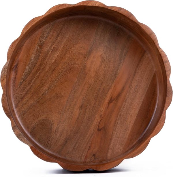 Wood Fruit Bowl for Kitchen Counter | Wooden Salad Bowl For Salad, Food | Handcarved Scallop | No Leaks No Cracks Straight Walls | Large 12x12x3.5 inches | Designed in USA Handmade In India