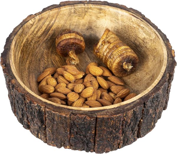 Mango Wood Decorative Bowl with Tree Bark, Medium Sized, 7.5" Diameter x 2.75" Height, Single Bowl - Image 2