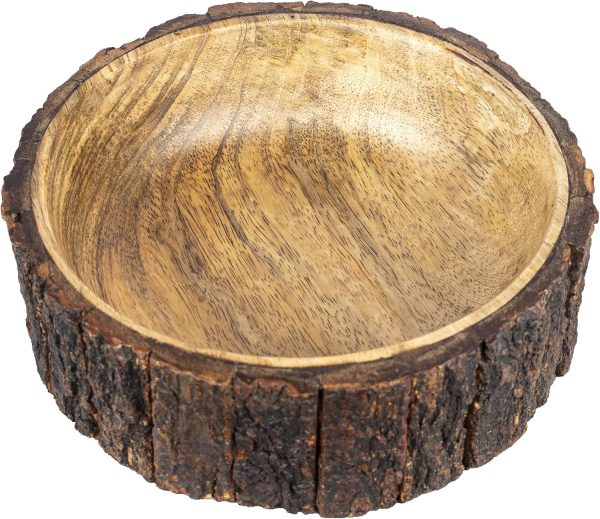 Mango Wood Decorative Bowl with Tree Bark, Medium Sized, 7.5" Diameter x 2.75" Height, Single Bowl